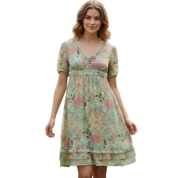 Cynthia Steffe Dresses & Skirts - VTG Cynthia Steffe Green Floral Lace Velvet Dress| Whimsigoth Boho Fairycore Y2K